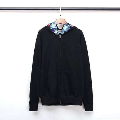 Bathing Ape Hoodie Fall/Winter Double Hood Camouflage Shark Head Zipper Fleece Padded Coat Sweatshirt